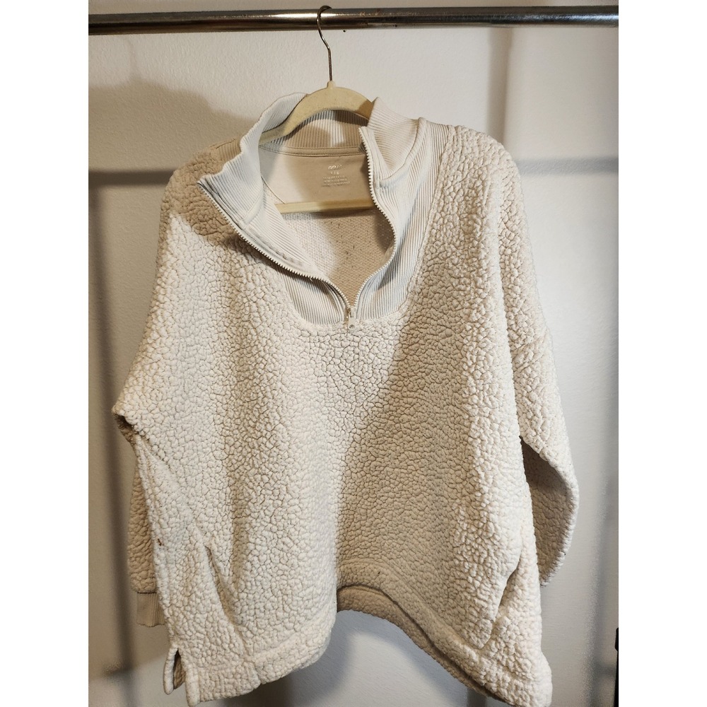 Aerie Womens Quarter Zip Pullover Sherpa Sweatshirt Cream Large Cozy